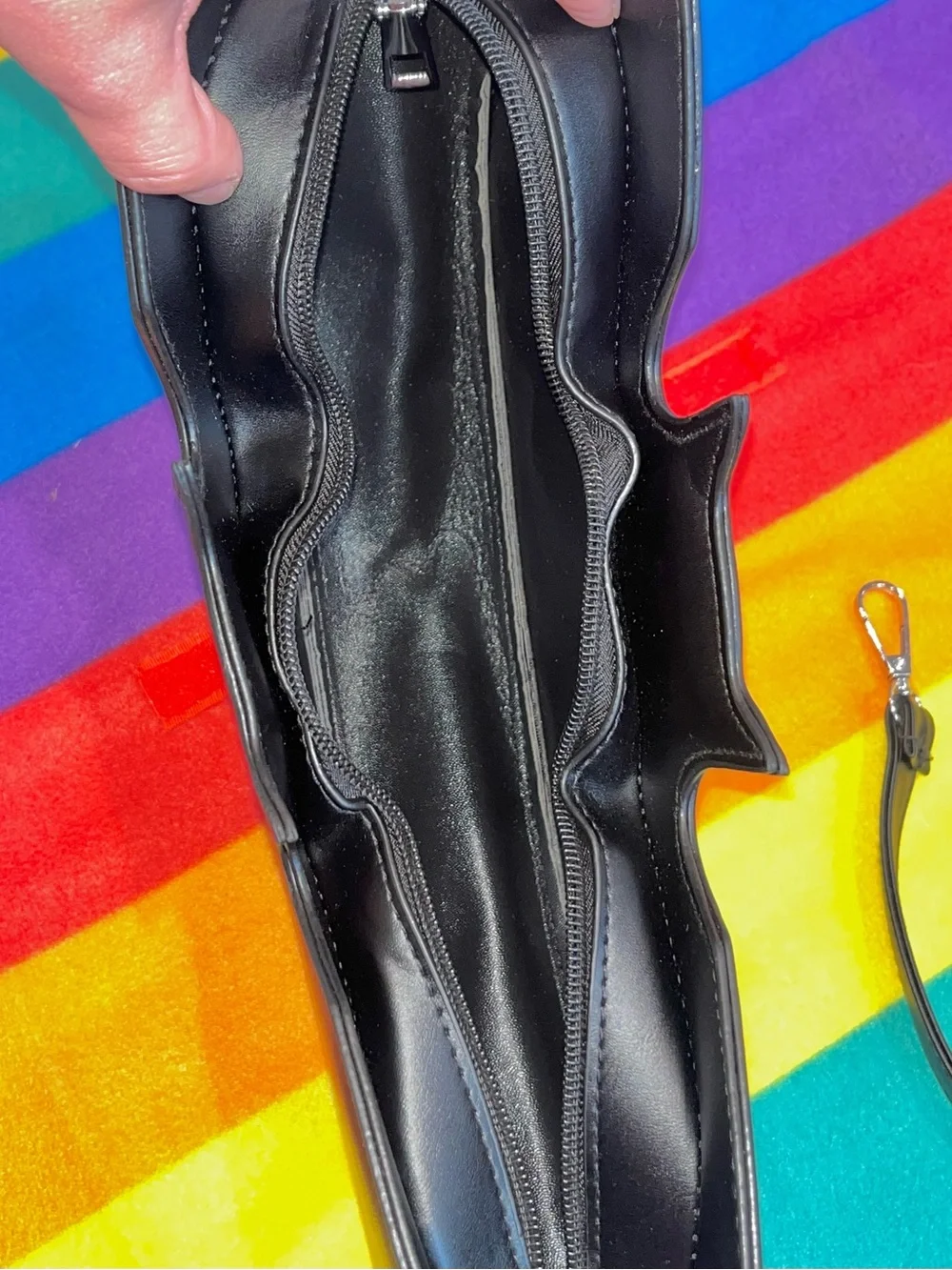 Black Bat Crossbody Shoulder Bag, Faux Leather, Neon Eyes Halloween Purse Gothic